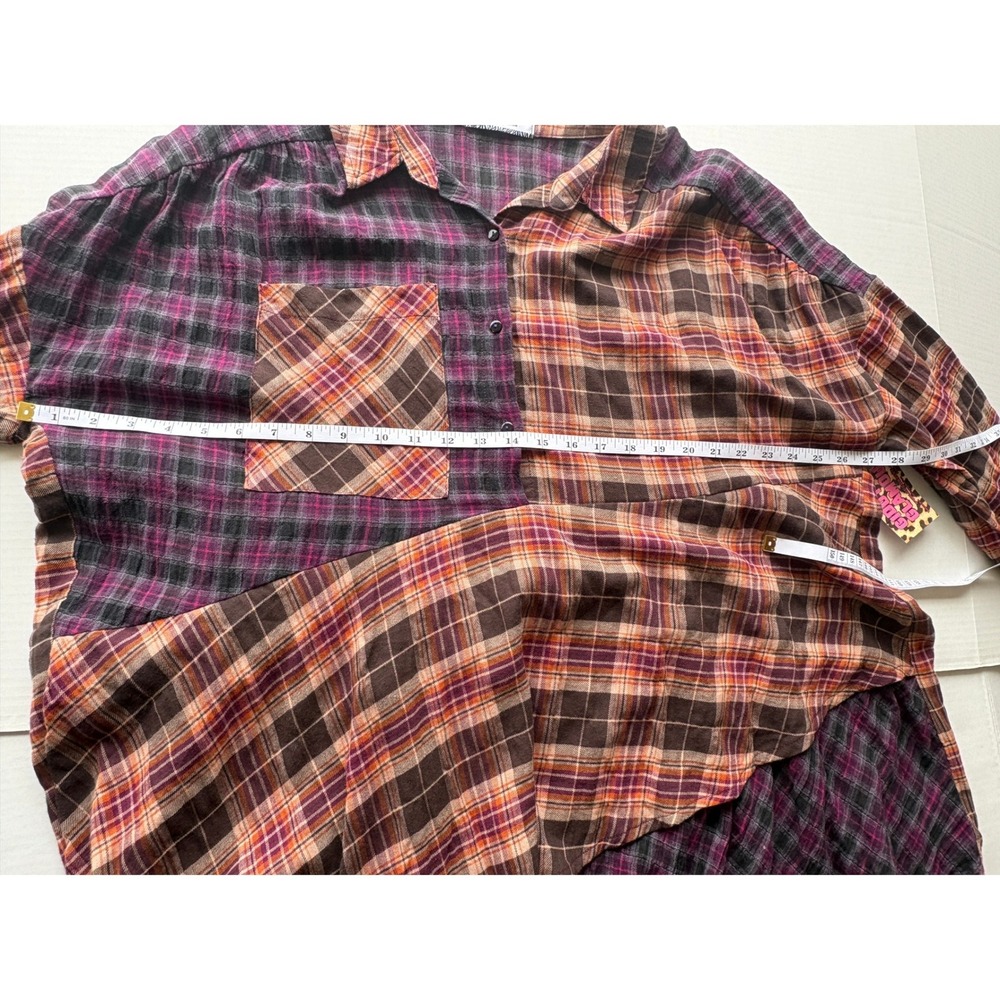 Giddy Up Glamour Womens XL Plaid Patchwork Tunic Top Orange Purple Boho NWT - Picture 7 of 9